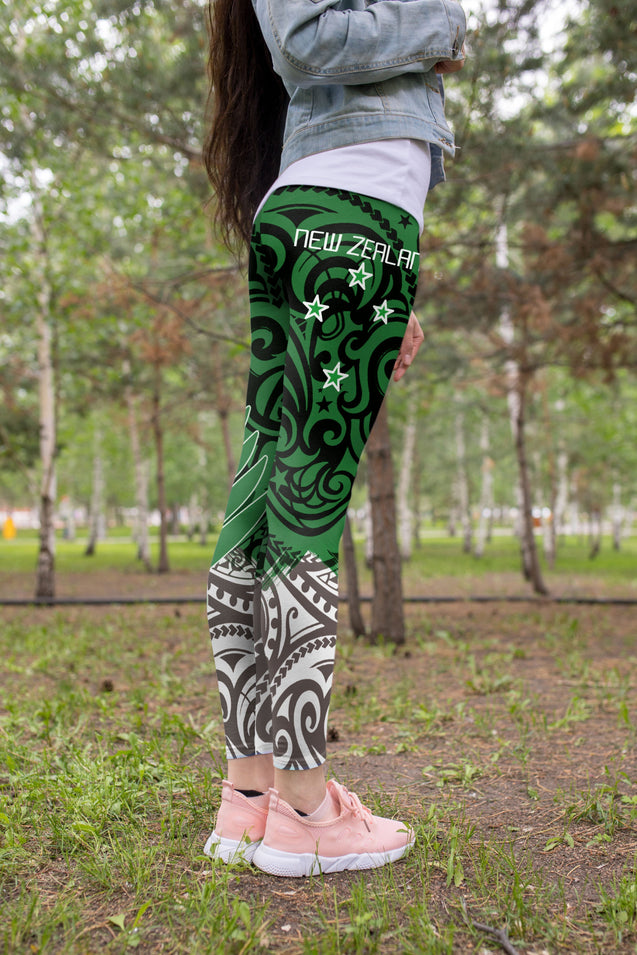 New Zealand Maori Fern Green Edition Leggings-Apparel-HD09-Legging-S-Vibe Cosy™