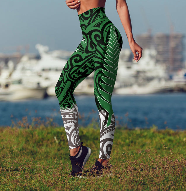 New Zealand Maori Fern Green Edition High Waist Leggings-Apparel-HD09-Legging-S-Vibe Cosy™