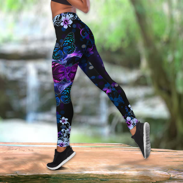 Beautiful Butterfly - Purple Ribbon Combo Tank + Legging JJ290401-Apparel-TA-S-S-Vibe Cosy™