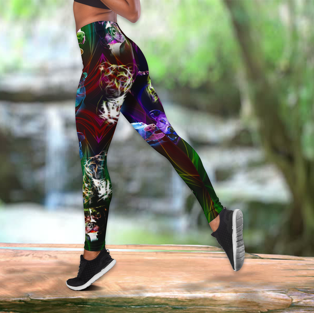 Colorful pitbull legging + hollow tank combo JJW12092003