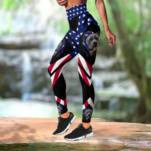 Pitbull Dog American Flag Combo Tank + Legging TA061806-Apparel-TA-S-S-Vibe Cosy™