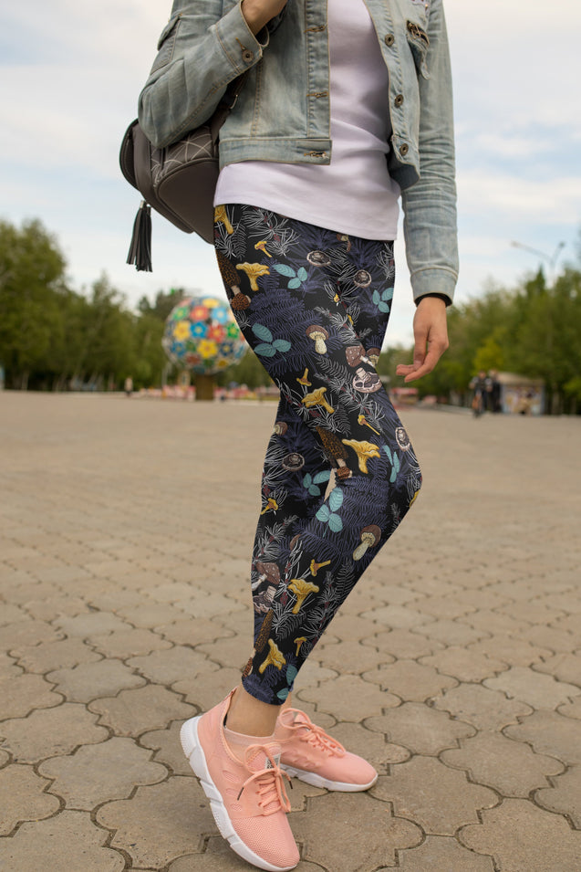 3D All Over Print Mushrooms and leaves of forest trees Legging-Apparel-NTH-Legging-S-Vibe Cosy™