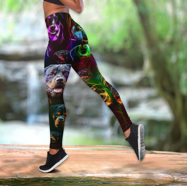 Rottweiler colorful tattoos legging + hollow tank combo JJW18092002S