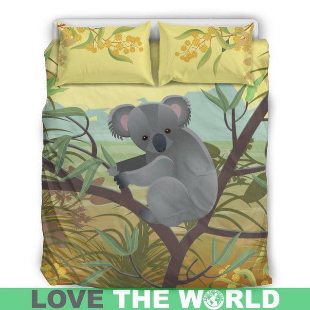 Lovely Koala Australia Bedding Set K5-BEDDING SETS-HP Arts-Bedding Set - Black - LOVELY KOALA IN AUSTRALIA BEDDING SET C1-Queen/Full-Black/Beige-Vibe Cosy™