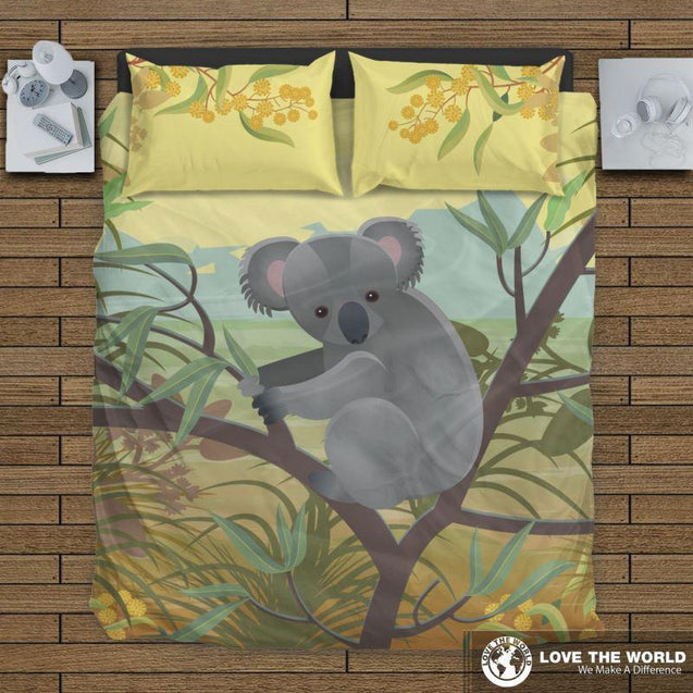 Lovely Koala Australia Bedding Set K5-BEDDING SETS-HP Arts-Bedding Set - Black - LOVELY KOALA IN AUSTRALIA BEDDING SET C1-King-Black/Beige-Vibe Cosy™