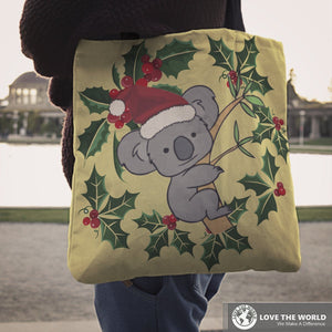 Australia Tote Bags - Australia Christmas Koala NN9-TOTE BAGS-HP Arts-Australia Tote Bags - Australia Christmas Koala NN9-Vibe Cosy™