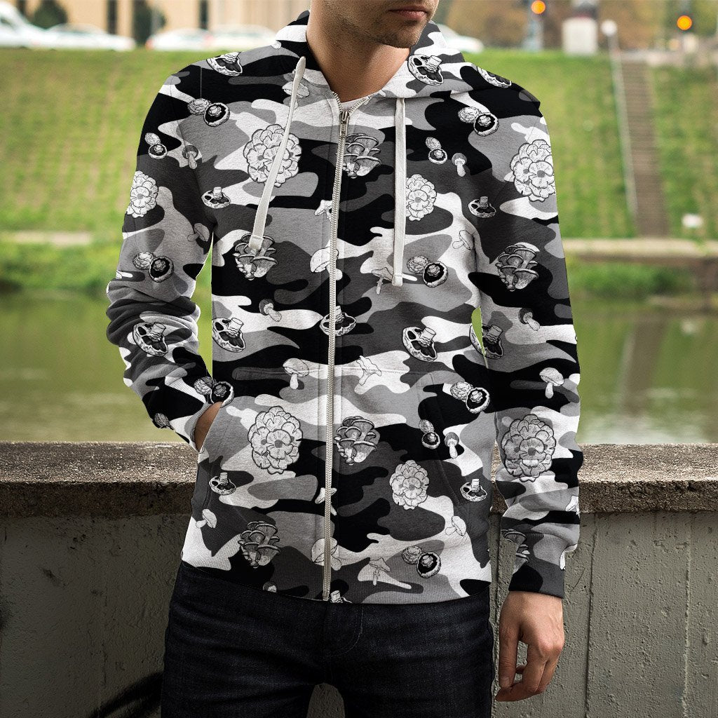 Camo Pants Mushroom Hoodie-Apparel-NTH-Zipped Hoodie-S-Vibe Cosy™