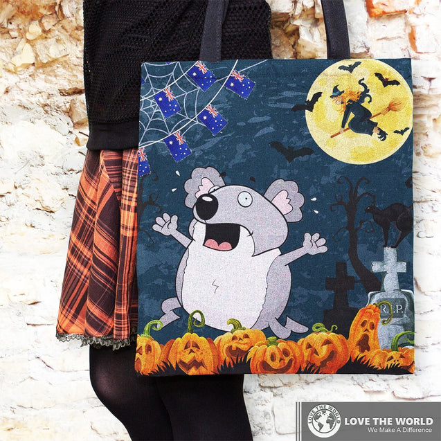 Halloween tote bags - Australia scared koala in graveyard NN9-TOTE BAGS-HP Arts-Halloween tote bags - Australia scared koala in graveyard NN9-Vibe Cosy™