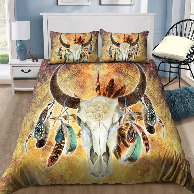 Beautiful Mandala Bull Skull Feather Bedding Set DQB08212004-MEI