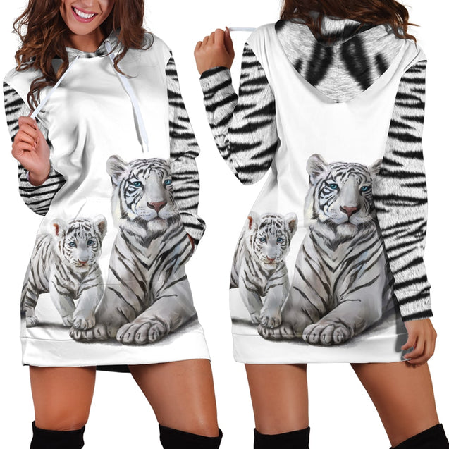 White Tiger Mom And Son Hoodie Dress Blanket MH2108201-TQH