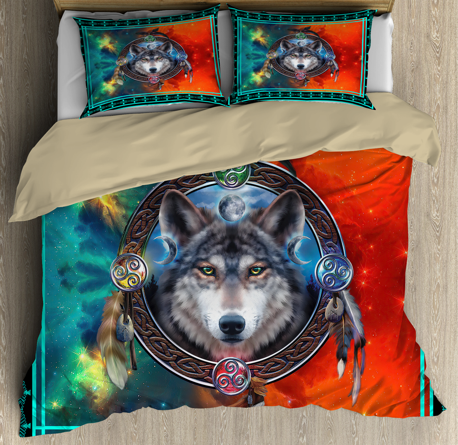 Awesome Fire And Ice Wolf Bedding Set MEI