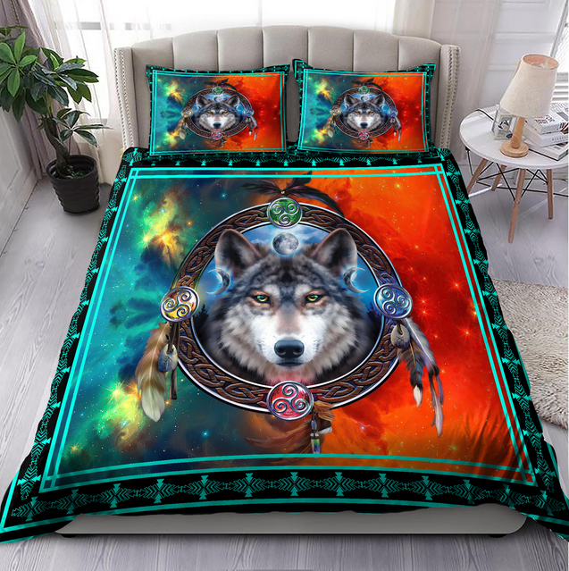 Awesome Fire And Ice Wolf Bedding Set MEI