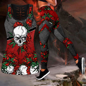 Red Rose and Love Skull tanktop & legging camo hunting outfit for women-Apparel-PL8386-S-S-Vibe Cosy™