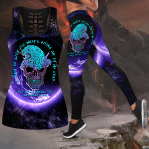 Blue Jaguar Love Skull and Tattoos tanktop & legging outfit for women QB05262004 - Amaze Style™-Apparel