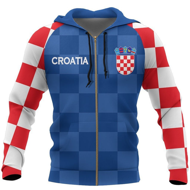 Hrvatska-Croatia Hoodie Checkerboard Zip-Up Th5-Apparel-Khanh Arts-Zipped Hoodie-S-Vibe Cosy™