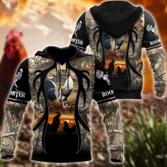 Rooster Camo 3D All Over Printed Unisex Deluxe Hoodie ML