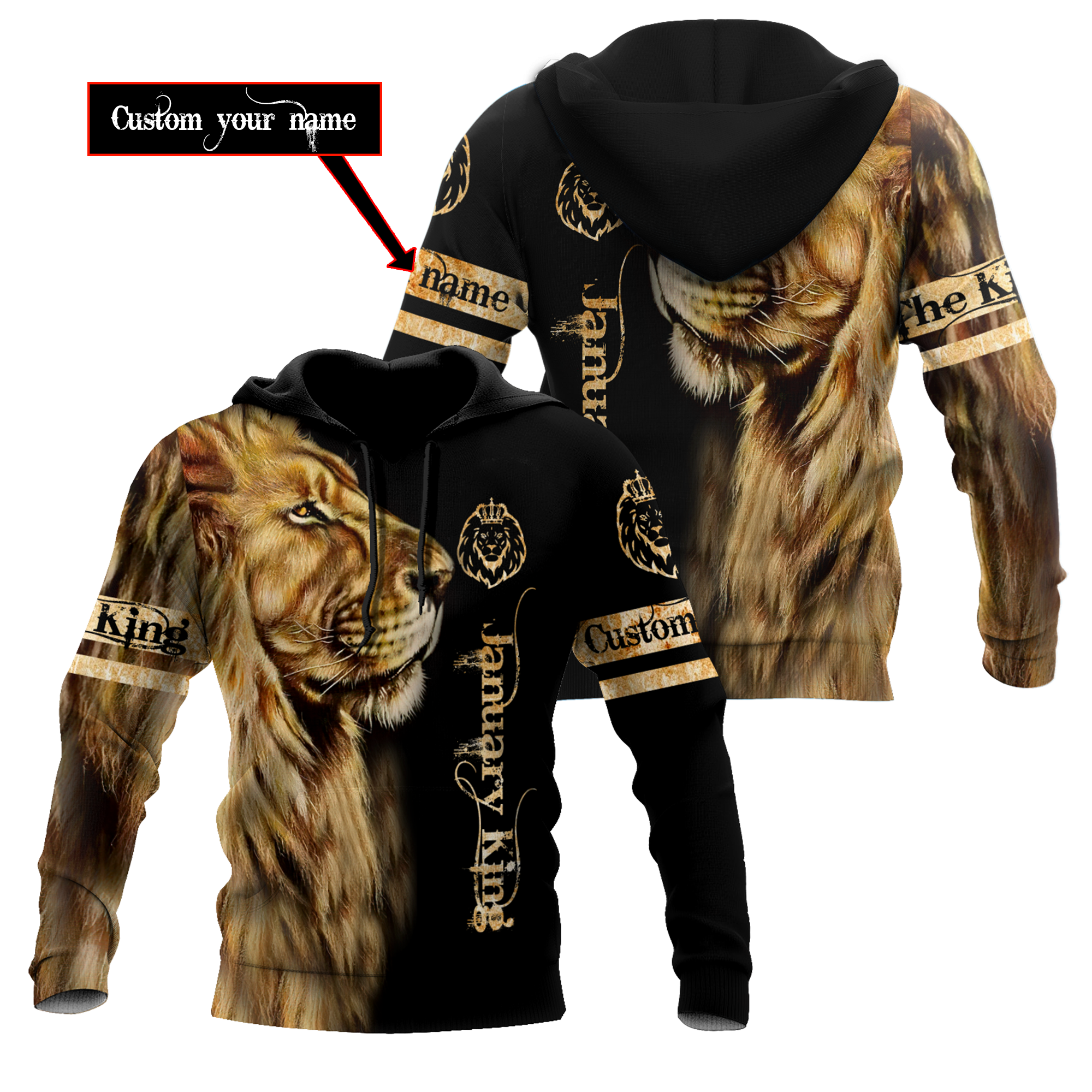 Custom Name January King Lion  3D All Over Printed  Unisex Shirt