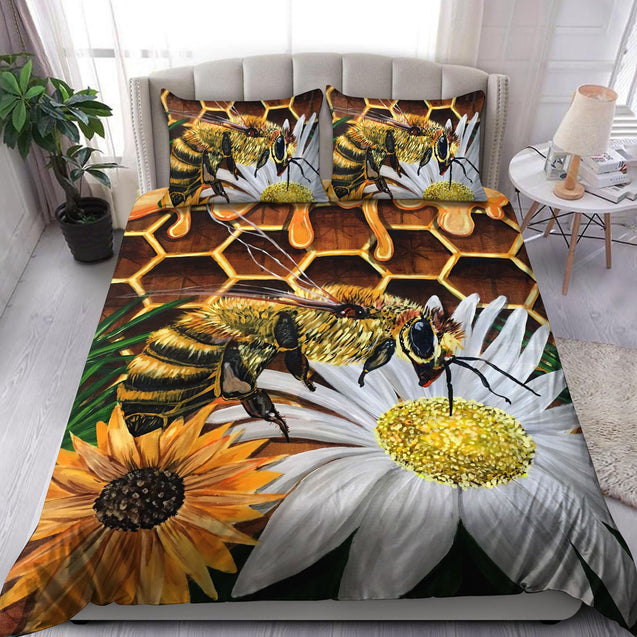 All Over Printed Bee And Flower Bedding Set MEI