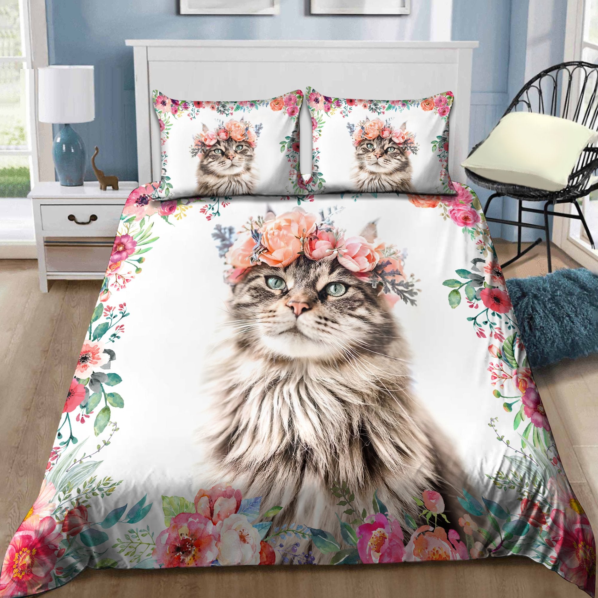 Flower Crown Cat Bedding Set Pi23072001-Quilt-TA-Twin-Vibe Cosy™