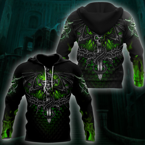 All Over Printed Fantasy Bat Skull And Sword Hoodie For Men And Women MEI