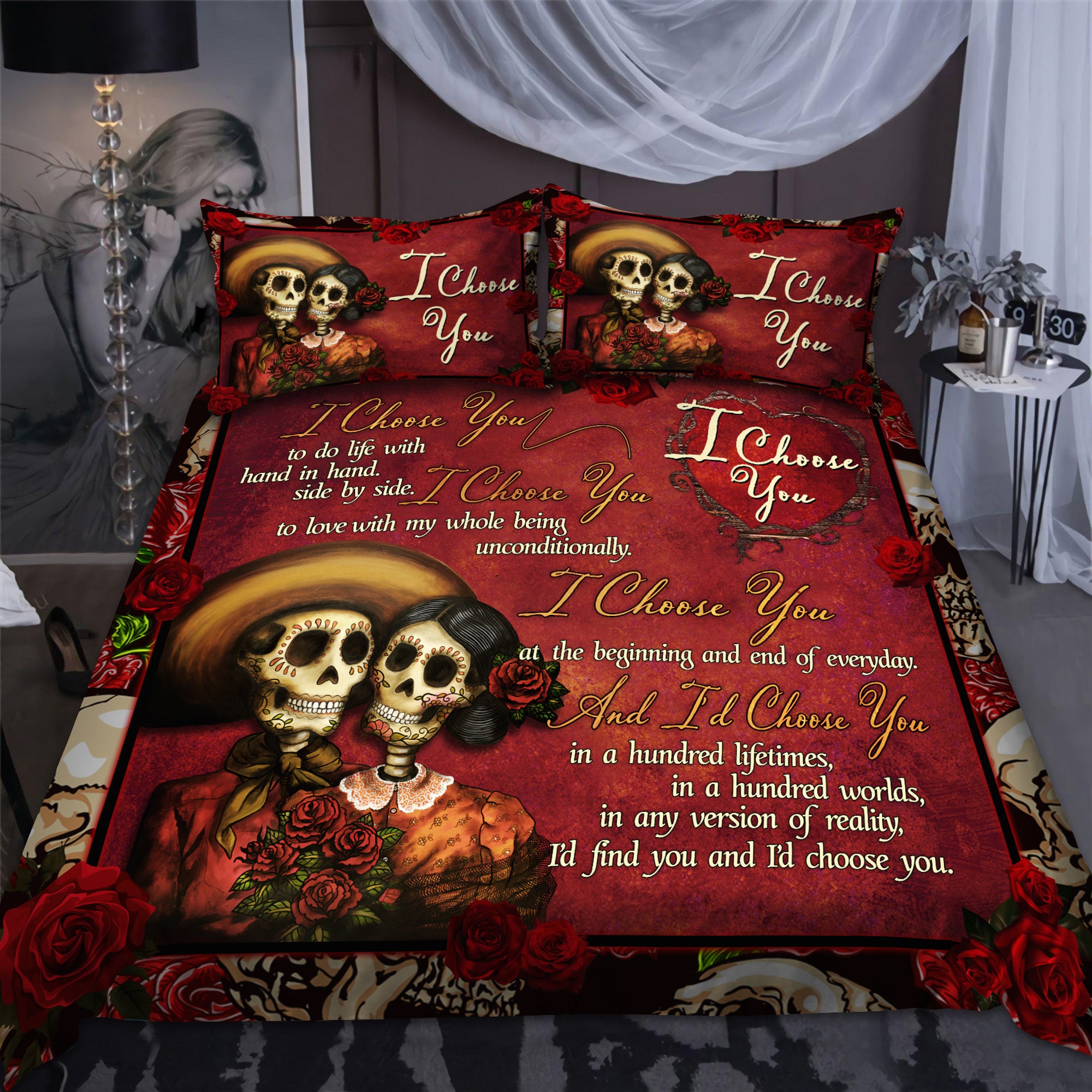 Sugar Skull Couple-I Choose You Love Gift Bedding Set Pi11082003