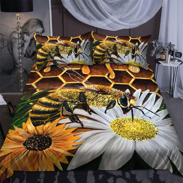 All Over Printed Bee And Flower Bedding Set MEI