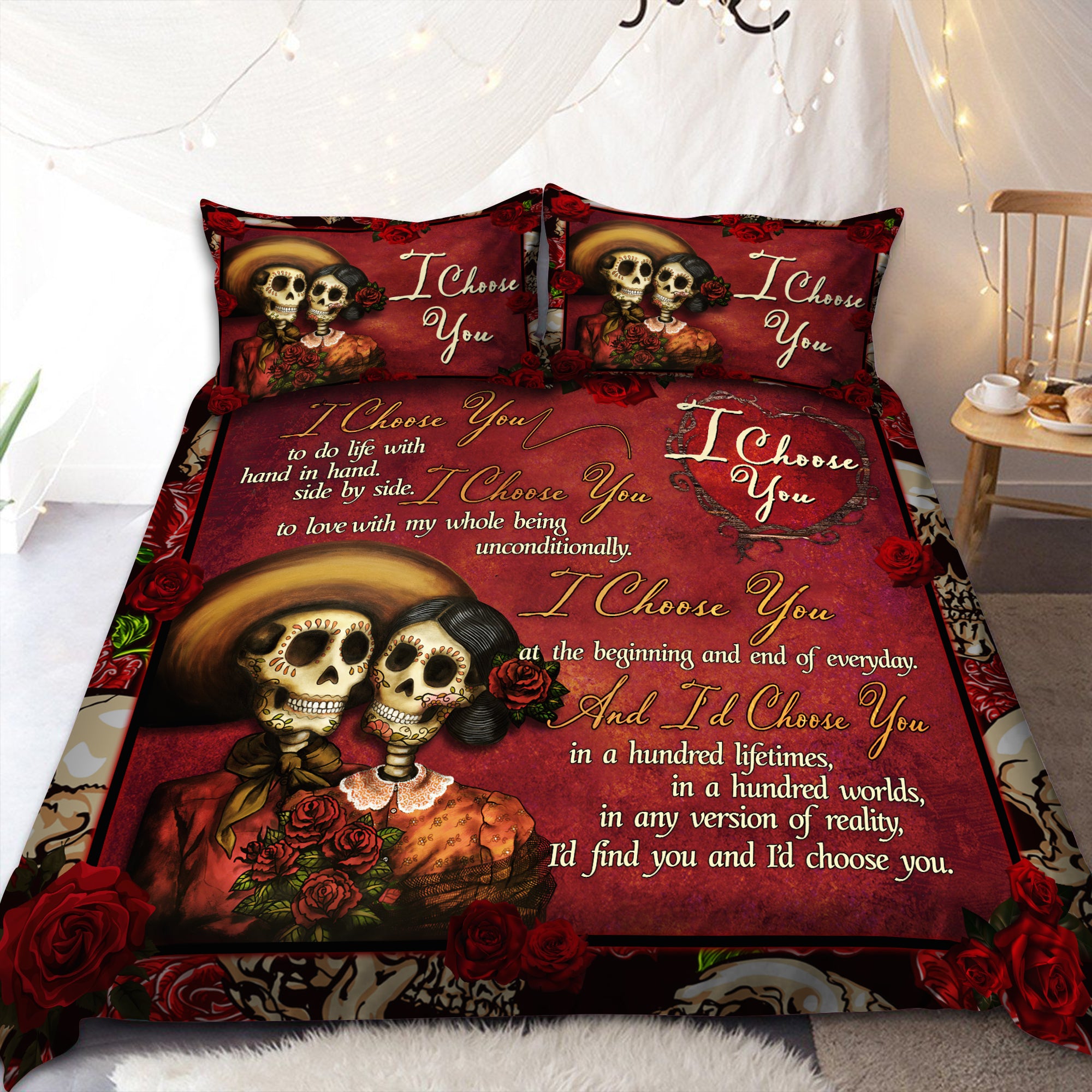 Sugar Skull Couple-I Choose You Love Gift Bedding Set Pi11082003