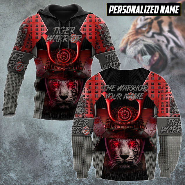 3D Tiger Samurai Warrior Custom Name Hoodie Shirt for Men and Women