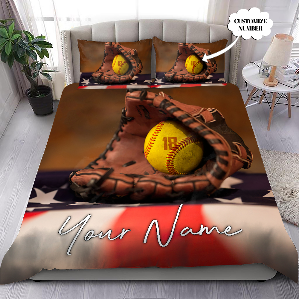 Softball & Baseball Love Custom Bedding Set with Your Name and Your Number MH100720-Quilt-SUN-King-Vibe Cosy™
