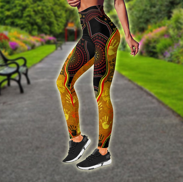 Aboriginal Australia Rock Painting Hand Lizard Art Golden Style Combo (Legging+Tank) TR2606201S-Apparel-Huyencass-S-No Tank-Vibe Cosy™