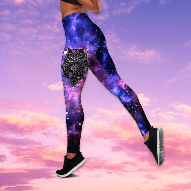 Beautiful Purple Galaxy Owl Combo Legging And Tank Top For Women TR1908202 - MEI