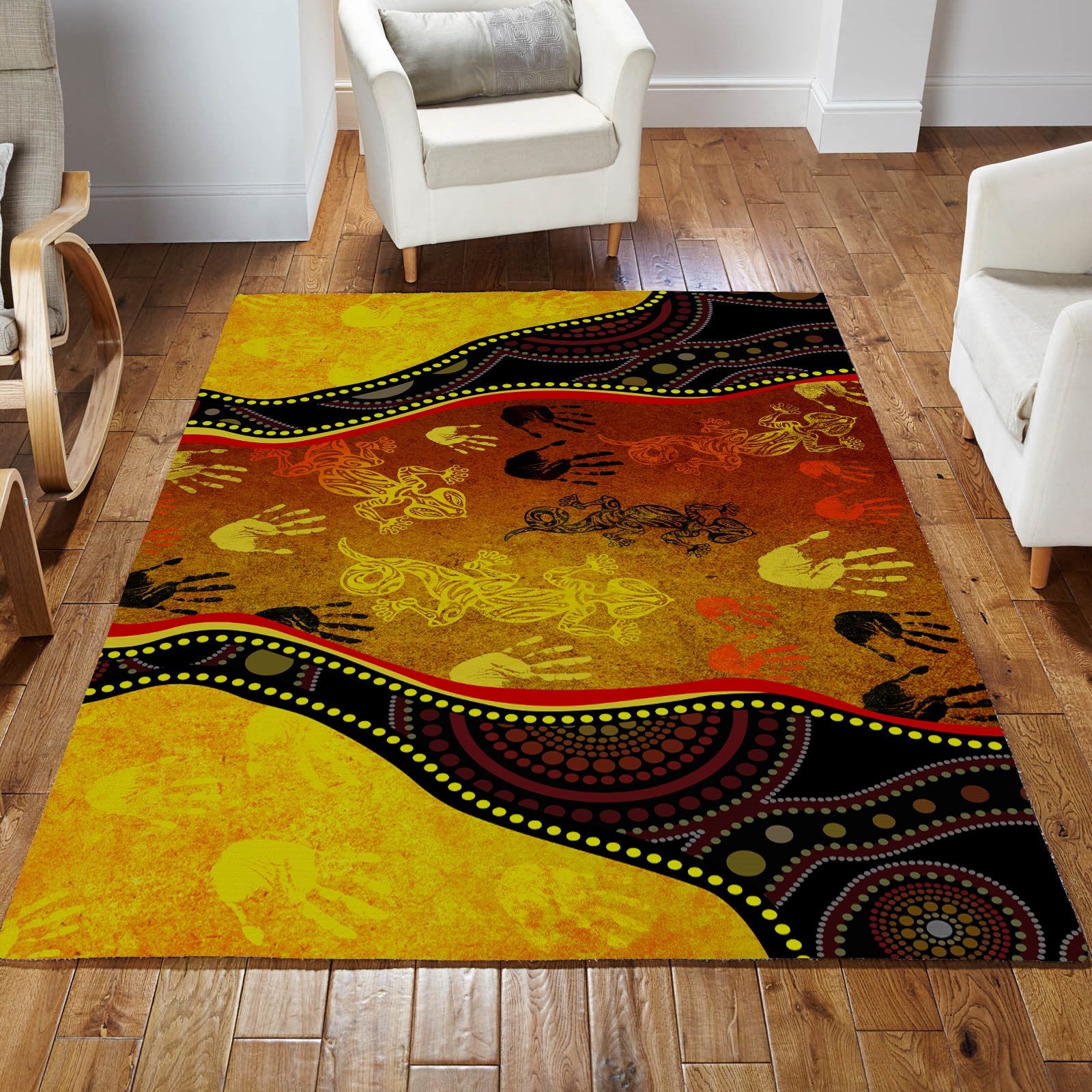 Aboriginal Rock Painting Hand Lizard Australia Art Golden Style Rug