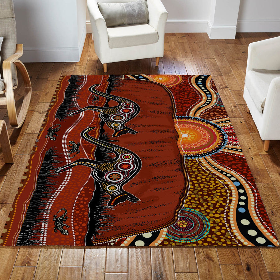 Aboriginal Kangaroo running Lizard Australia Art Rug