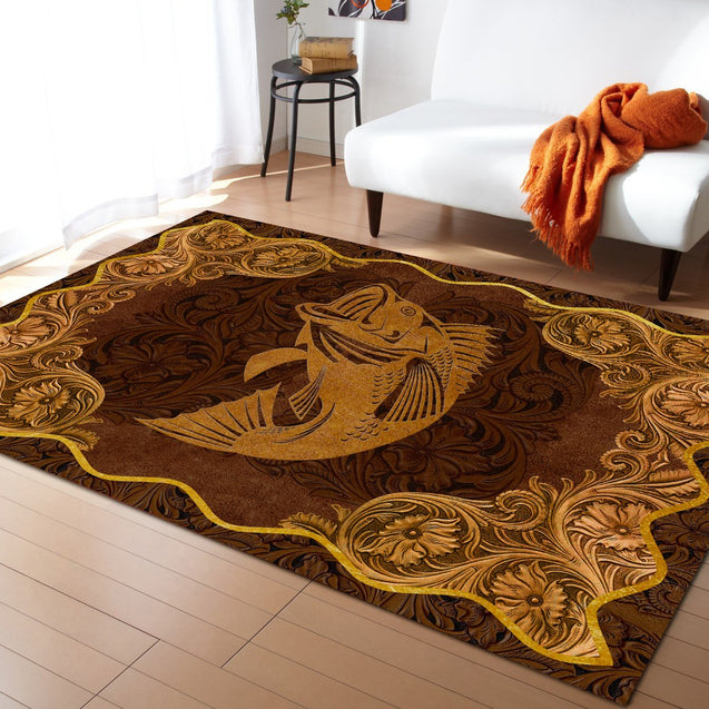 Love Bass Fish antique golden frame 3d printed Rug