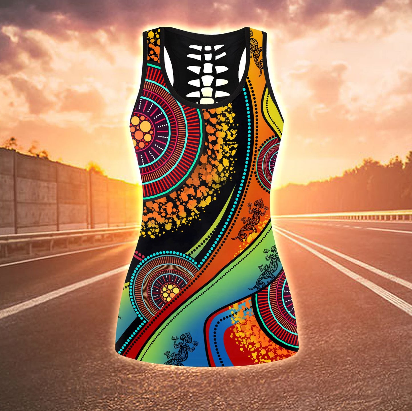 Aboriginal Australia Indigenous Lizard Painting Art Combo (Legging+Tank) TR2506204S-Apparel-Huyencass-No Legging-S-Vibe Cosy™
