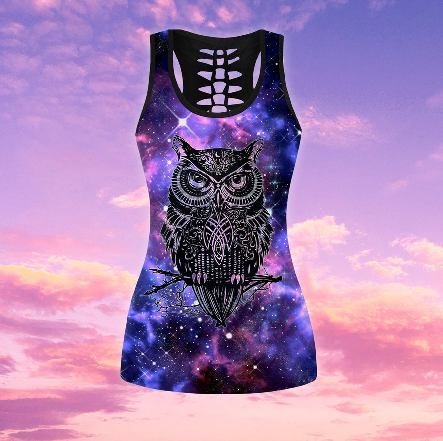 Beautiful Purple Galaxy Owl Combo Legging And Tank Top For Women TR1908202 - MEI