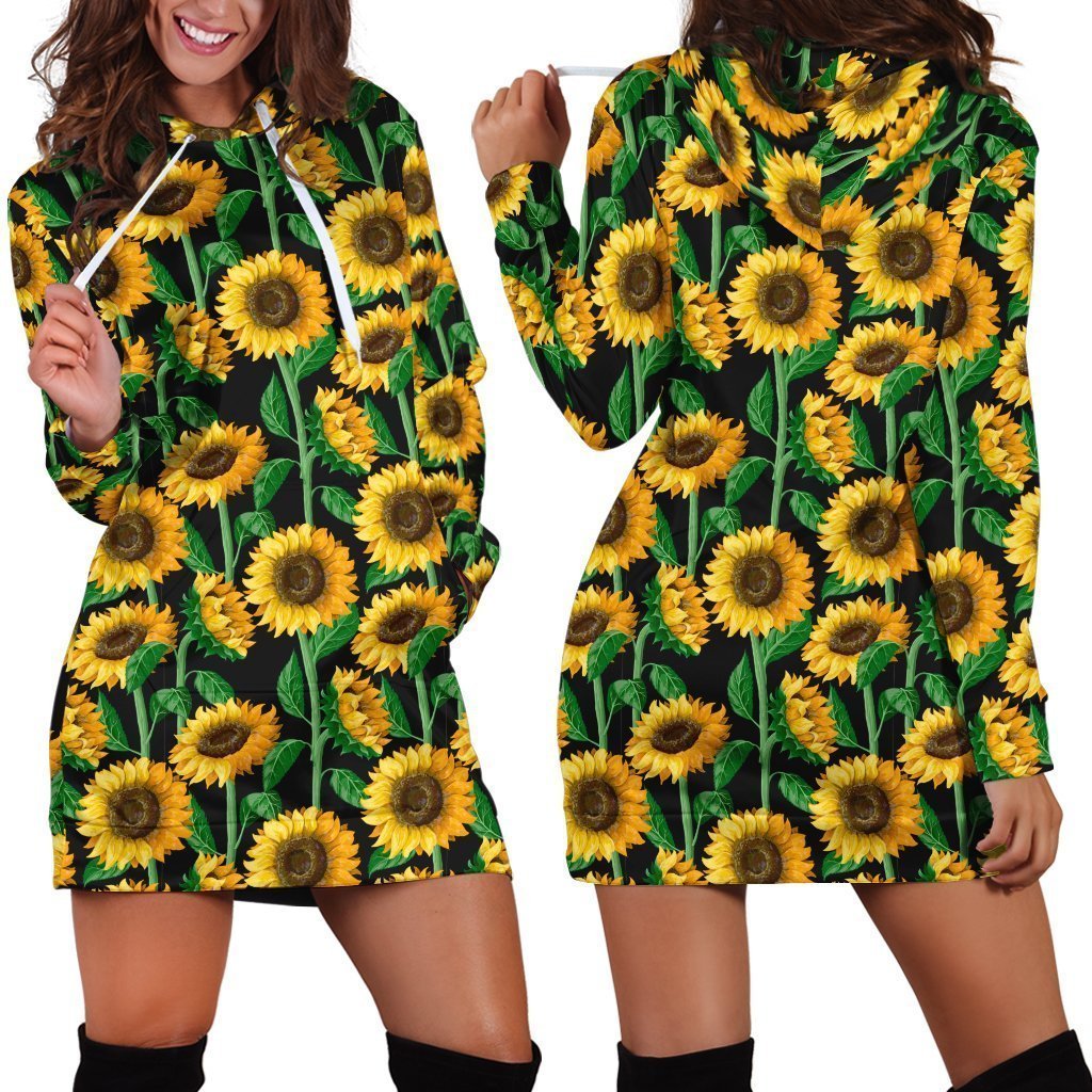 All Over Printing Sunflowers Hoodie Dress-Apparel-Phaethon-Hoodie Dress-S-Vibe Cosy™