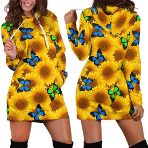 3D All Over Printing Butterfly Garden And Sunflowers Hoodie Dress-Apparel-Phaethon-Hoodie Dress-S-Vibe Cosy™