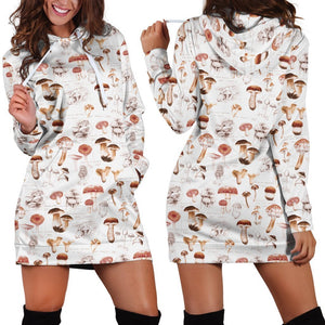 All Over Printing White Mushroom Hoodie Dress-Apparel-Phaethon-Hoodie Dress-S-Vibe Cosy™