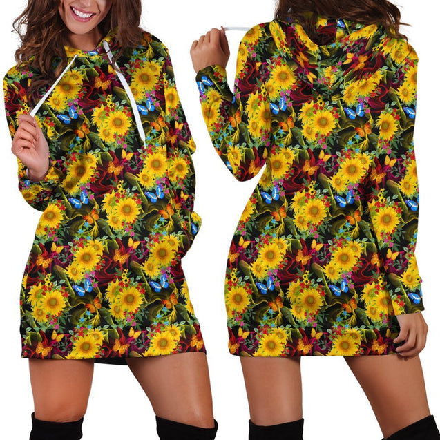 All Over Printing Beautiful Flower Chrysanthemum tree Hoodie Dress-Apparel-Phaethon-Hoodie Dress-S-Vibe Cosy™