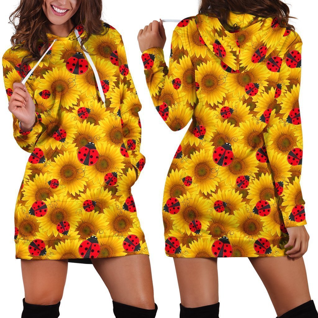All Over Printing The Bug Sunflower Hoodie Dress-Apparel-Phaethon-Hoodie Dress-S-Vibe Cosy™