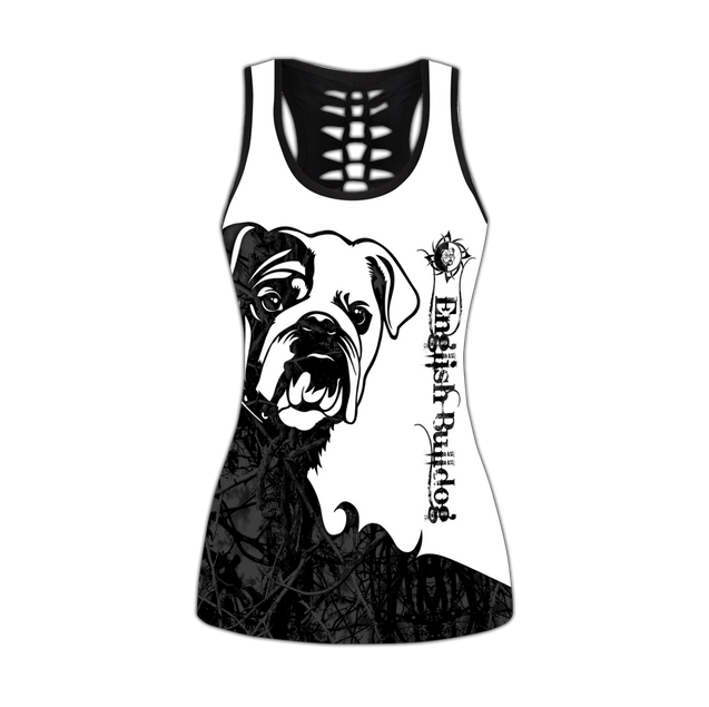 English bulldog black tattoos legging + hollow tank combo DD08072002S