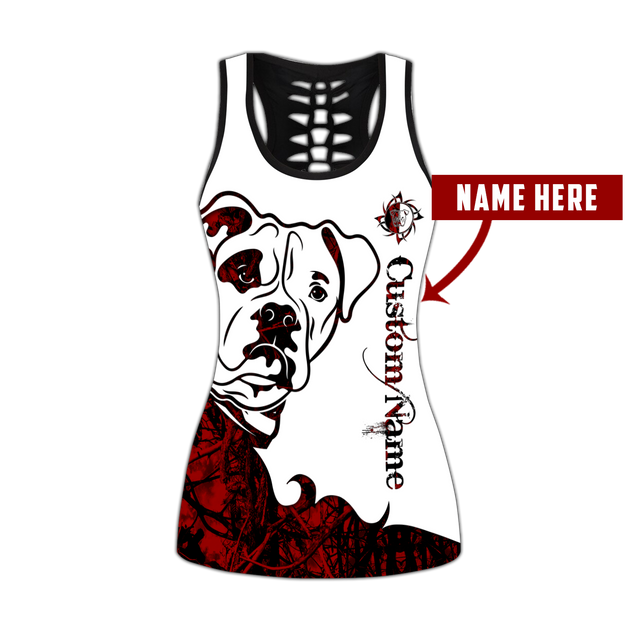 American bulldog customize red tattoos legging + hollow tank combo DD08172002