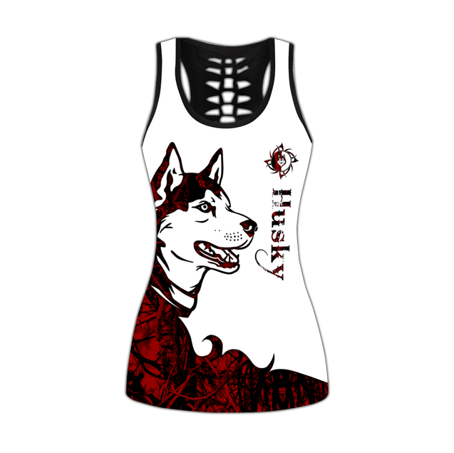 Husky red tattoos legging + hollow tank combo DD08112002