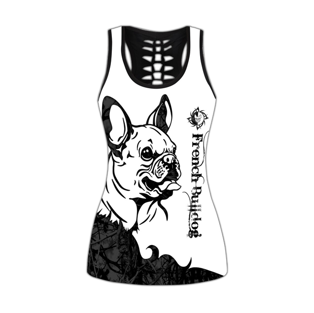 French bulldog black tattoos legging + hollow tank combo DD08142004S