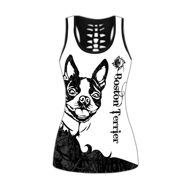 Boston Terrier black tattoos legging + hollow tank combo DD09172002S