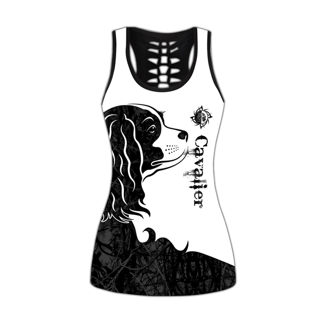 Cavalier King Charles Spaniel black tattoos legging + hollow tank combo DD09052004