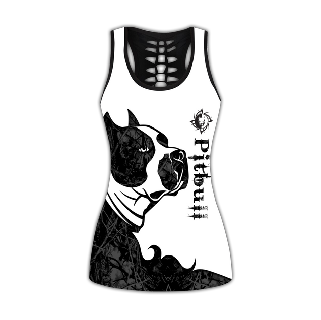 Pitbull black tattoos legging + hollow tank combo HG71802S-Apparel-HG-No legging-S-Vibe Cosy™