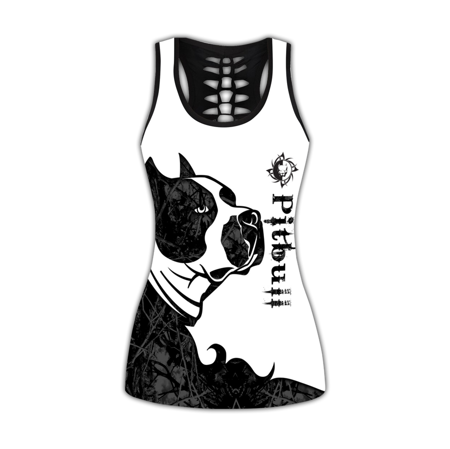 Pitbull black tattoos legging + hollow tank combo HG71802S-Apparel-HG-S-S-Vibe Cosy™