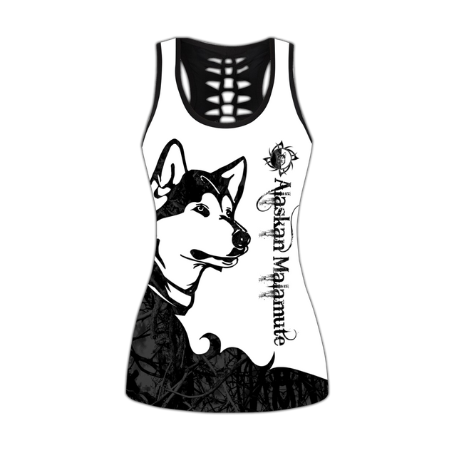 Alaskan malamute black tattoos legging + hollow tank combo DD08212004S